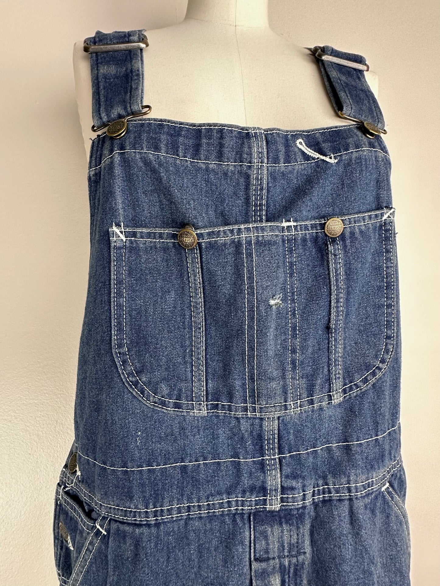 1980s Roebucks Denim Overalls, Size Medium, Distressed