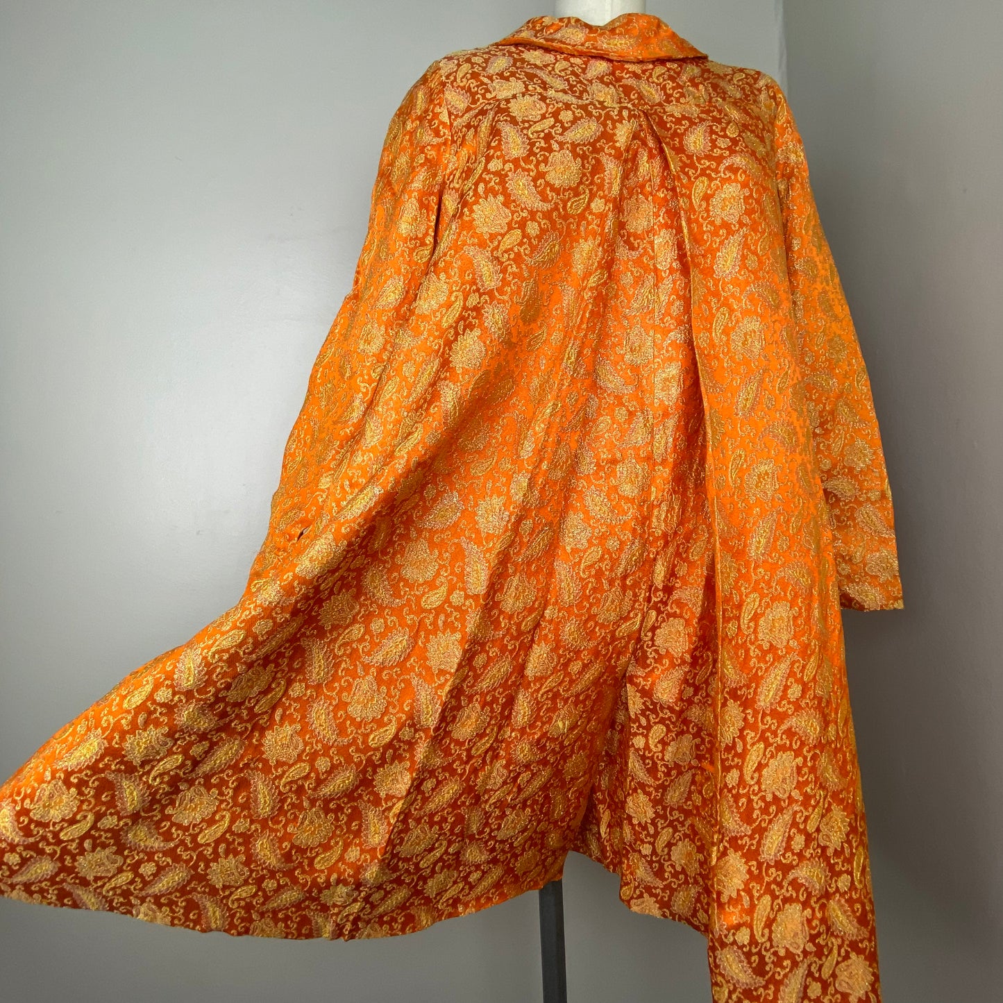 1960s Orange and Gold Lurex Brocade Romper, Size XS/S