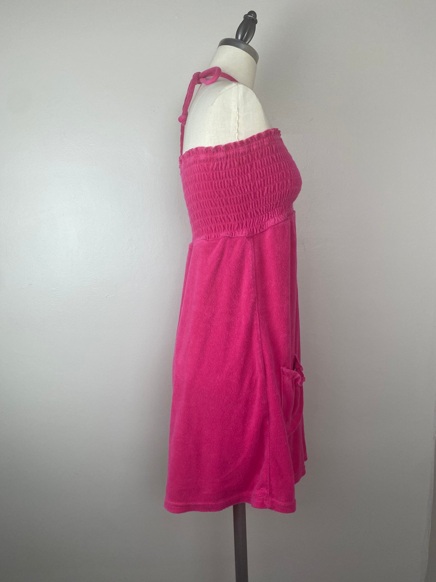 1980s Pink Terrycloth Halter Dress, Size Small, Bathing Suit Swim Cover Up