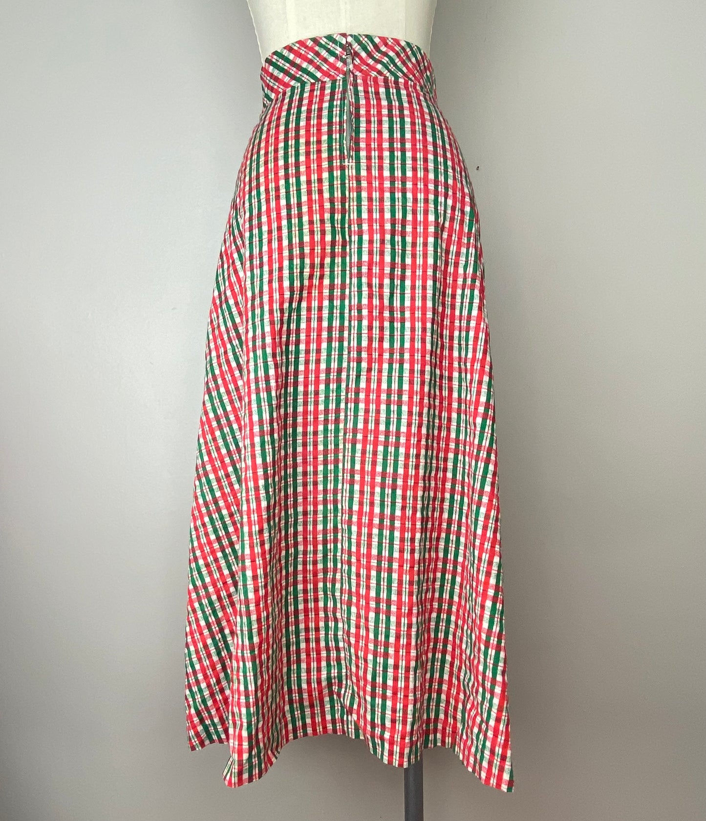 1940s/50s Christmas Plaid Midi Skirt, Size Small