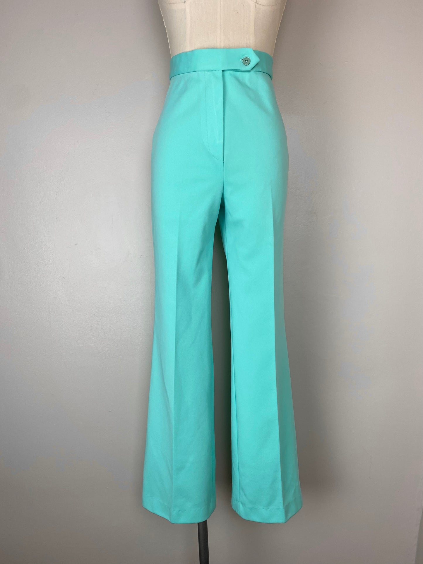 1970s High Waisted Bell Bottom Pants, Mint Green, Center Stage, Size Small, 25.5x33