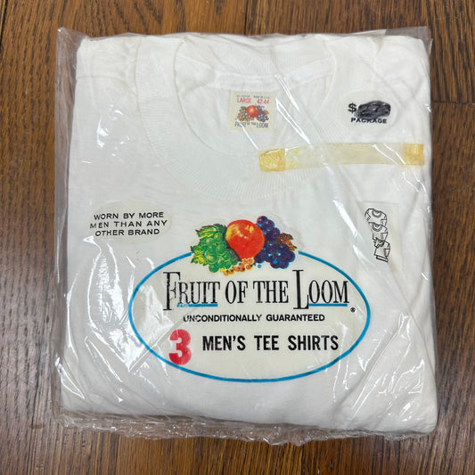 1960s Fruit of the Loom Undershirts, Size Large, New Old Stock in Package, 3 Men's Tee Shirts