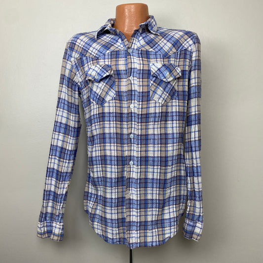 1970s Pier Connection Plaid Cotton Gauze Shirt, Size Medium