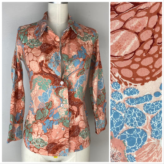1970s Psychedelic Marble Print Shirt, Size XS