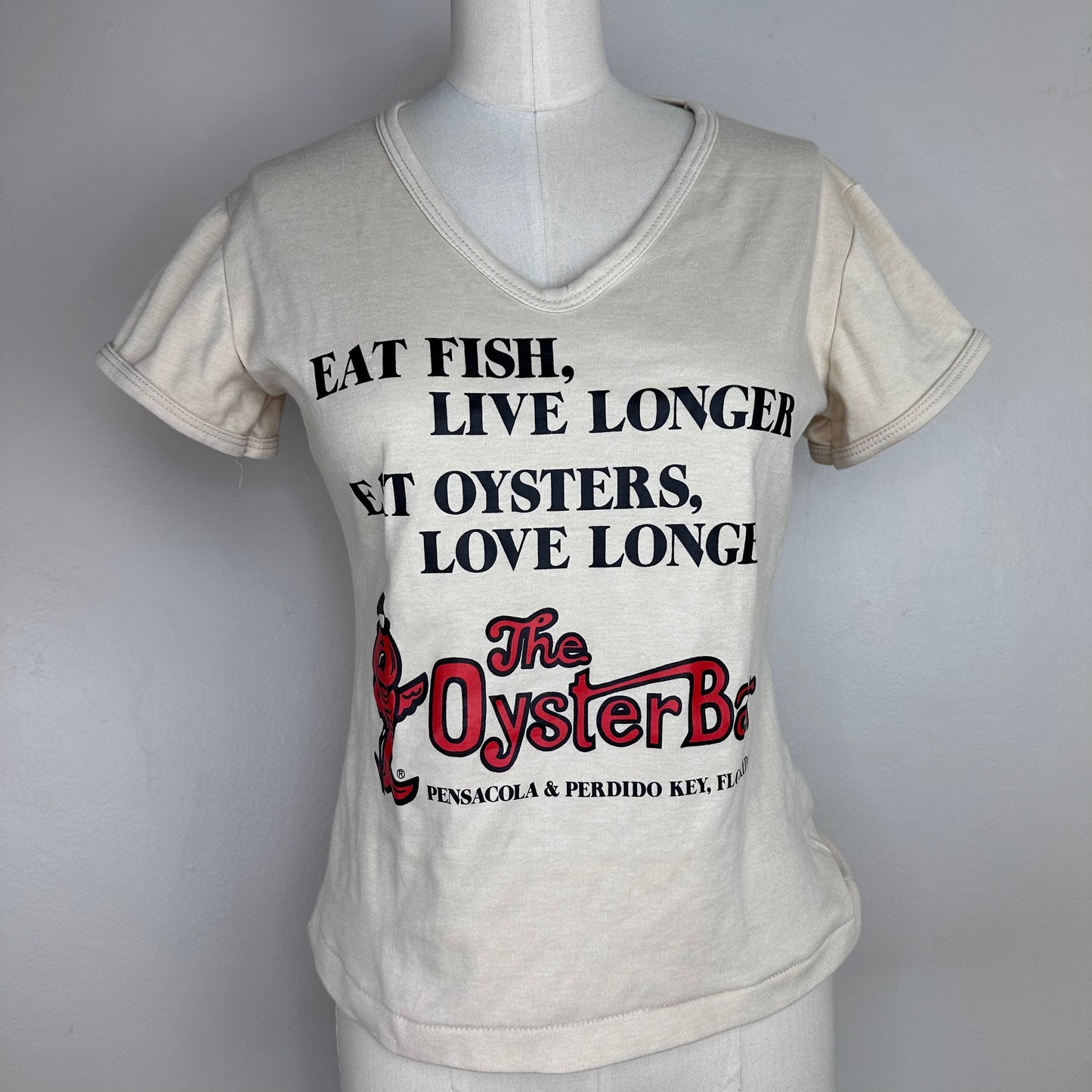 1980s The Oyster Bar French Cut T-Shirt, Size Small, V-Neck