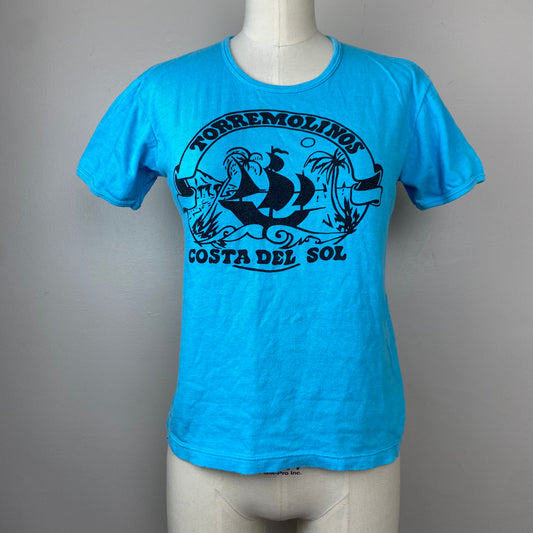 1970s Torremolinos Costa Del Sol Espana T-Shirt, Size XS/S, Femme Cut Ringer