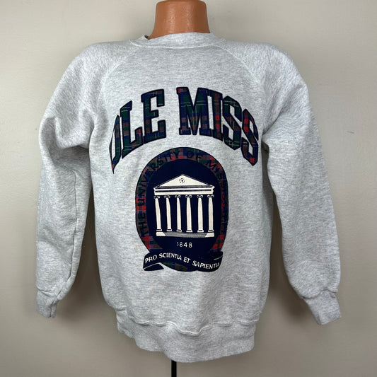 1990s Ole Miss Sweatshirt, Plaid Logo, Size L