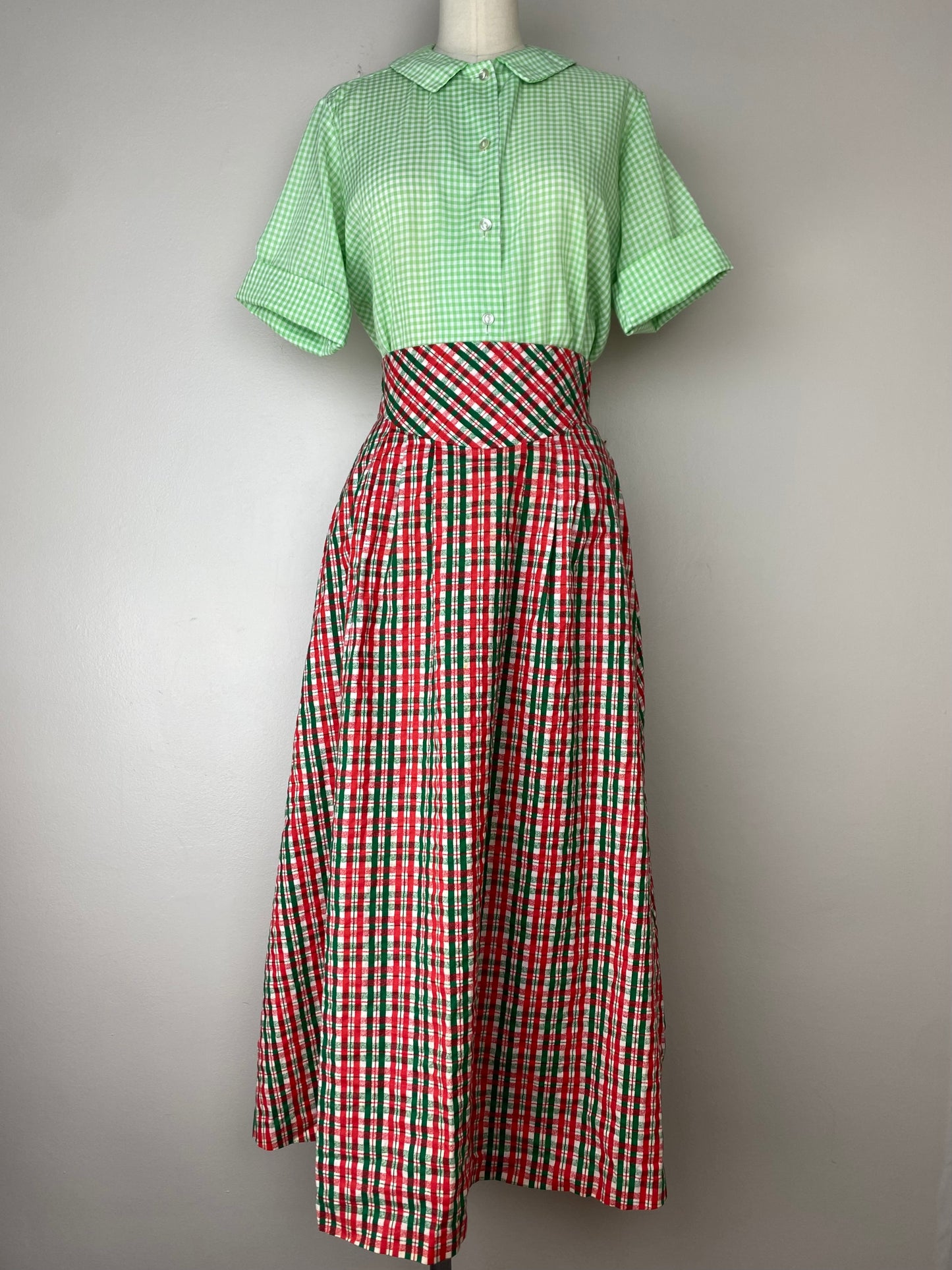 1940s/50s Christmas Plaid Midi Skirt, Size Small