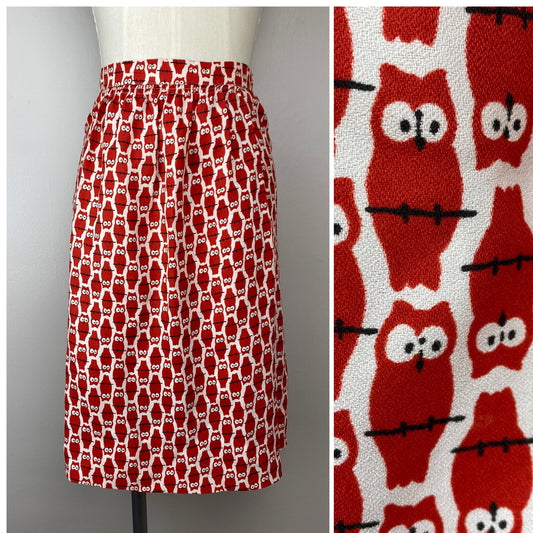 1970s Owl Print Skirt, Real Paris Size XXS
