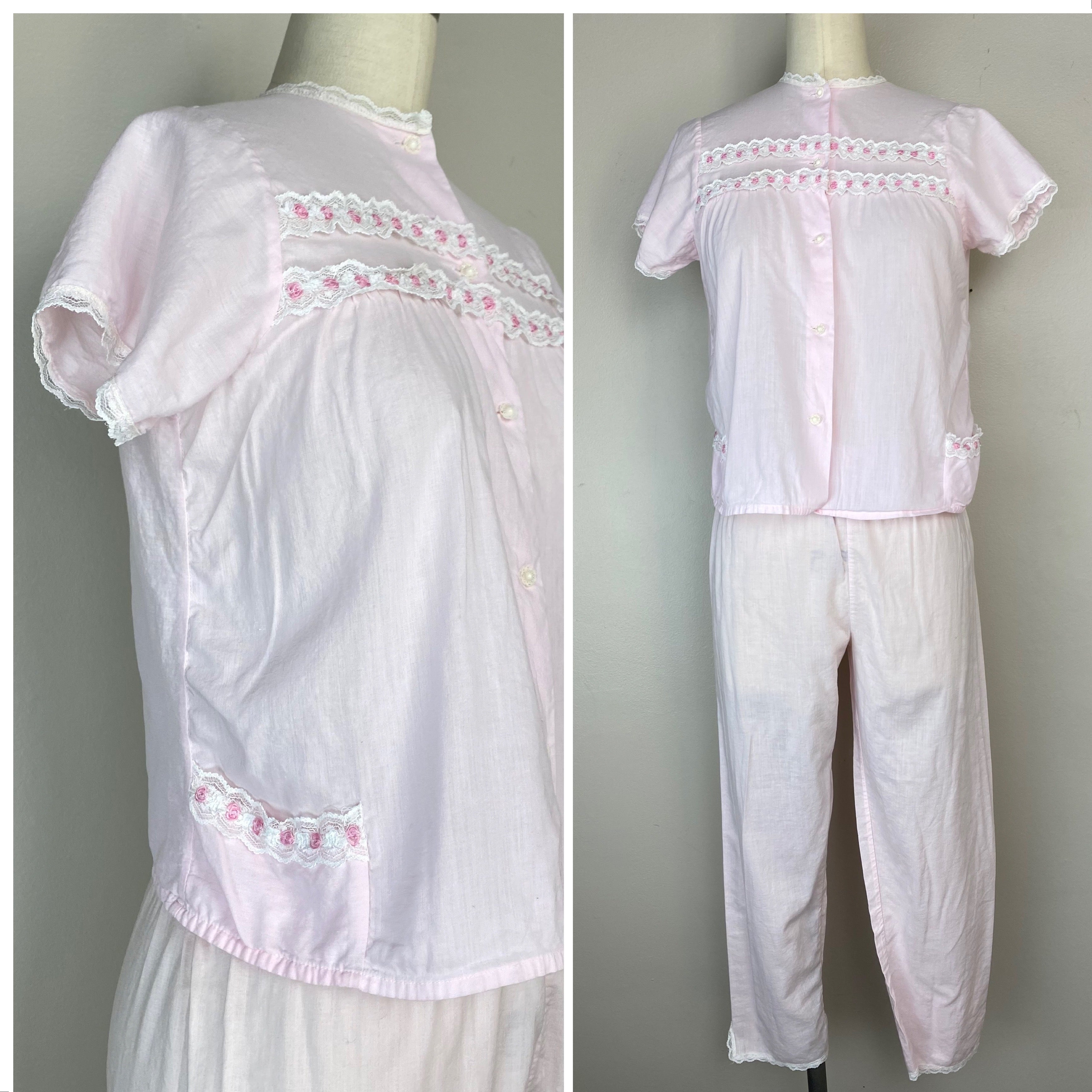 Vintage 1950s Pastel Pink Pajamas, Size XXS/XS, Matching Top and Cropped on sale Pants