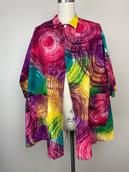 1940s/50s Smock, Size XS/S, Bright Swirl Print, Handmade