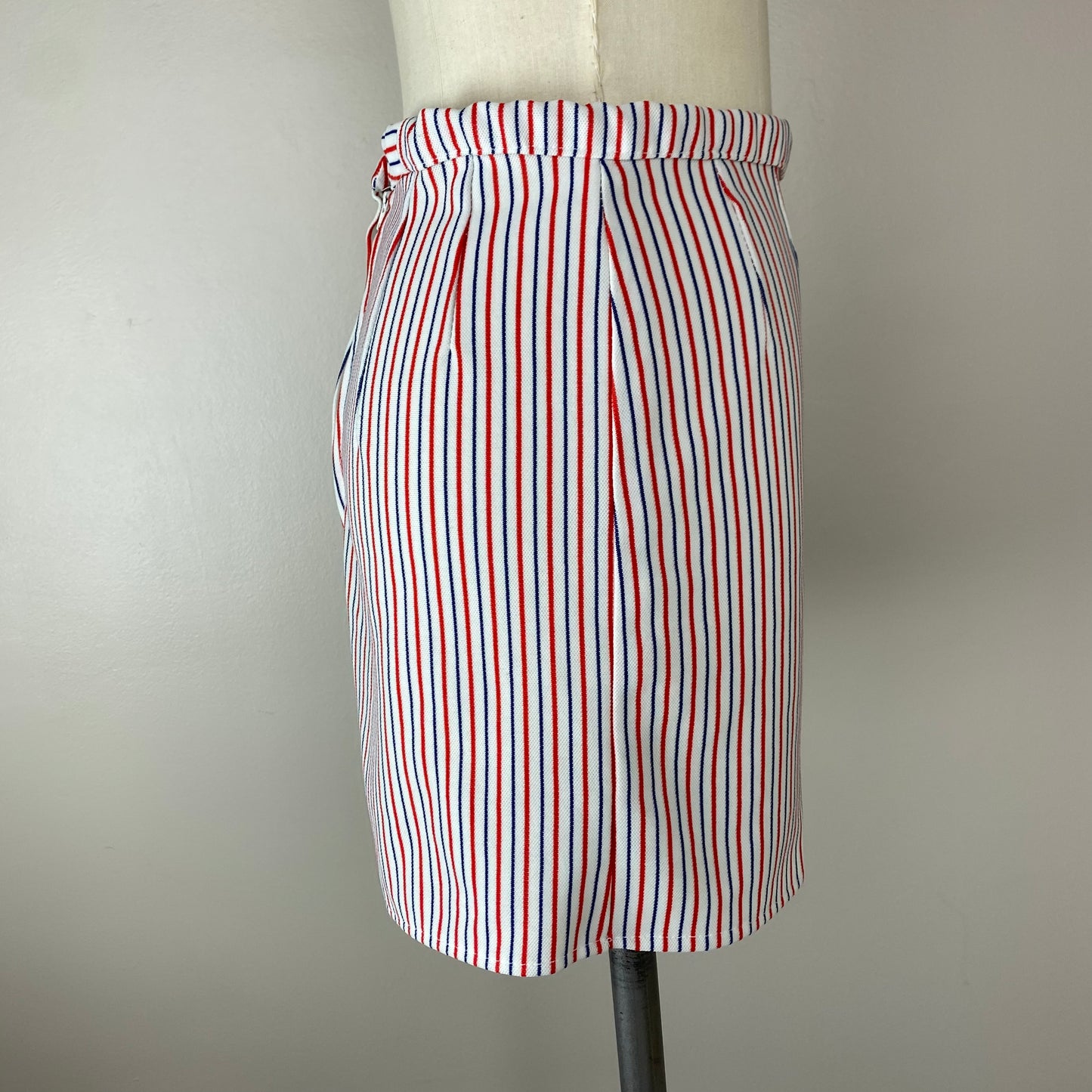 1970s Red White and Blue Striped Shorts, Handmade, Size Medium, 28" Waist, High Waisted with Back Zip