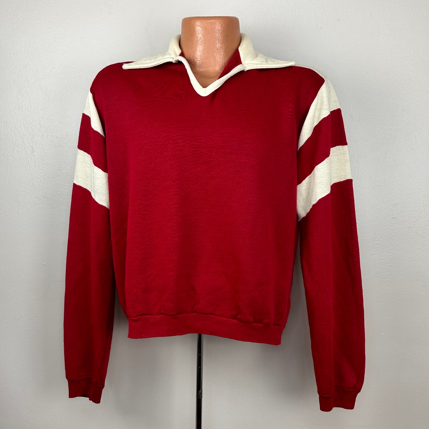 1970s Red Collared V-Neck Sweatshirt, Size Medium