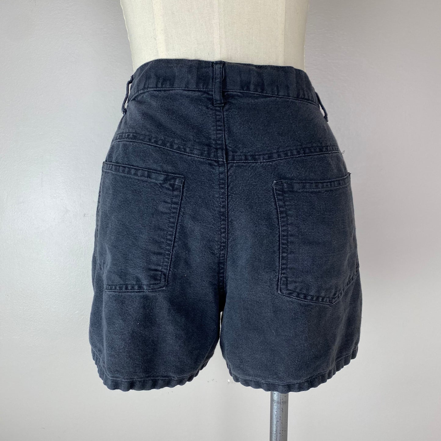 1990s Beverly Hills Clothing Co Black Shorts, Size S/M, 27" Waist, Linen Cotton Blend