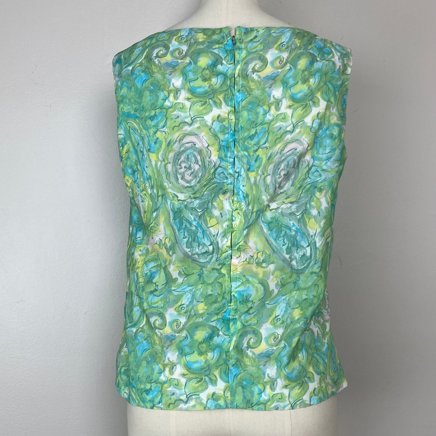 1960s Sleeveless Green Floral Top, Size S/M