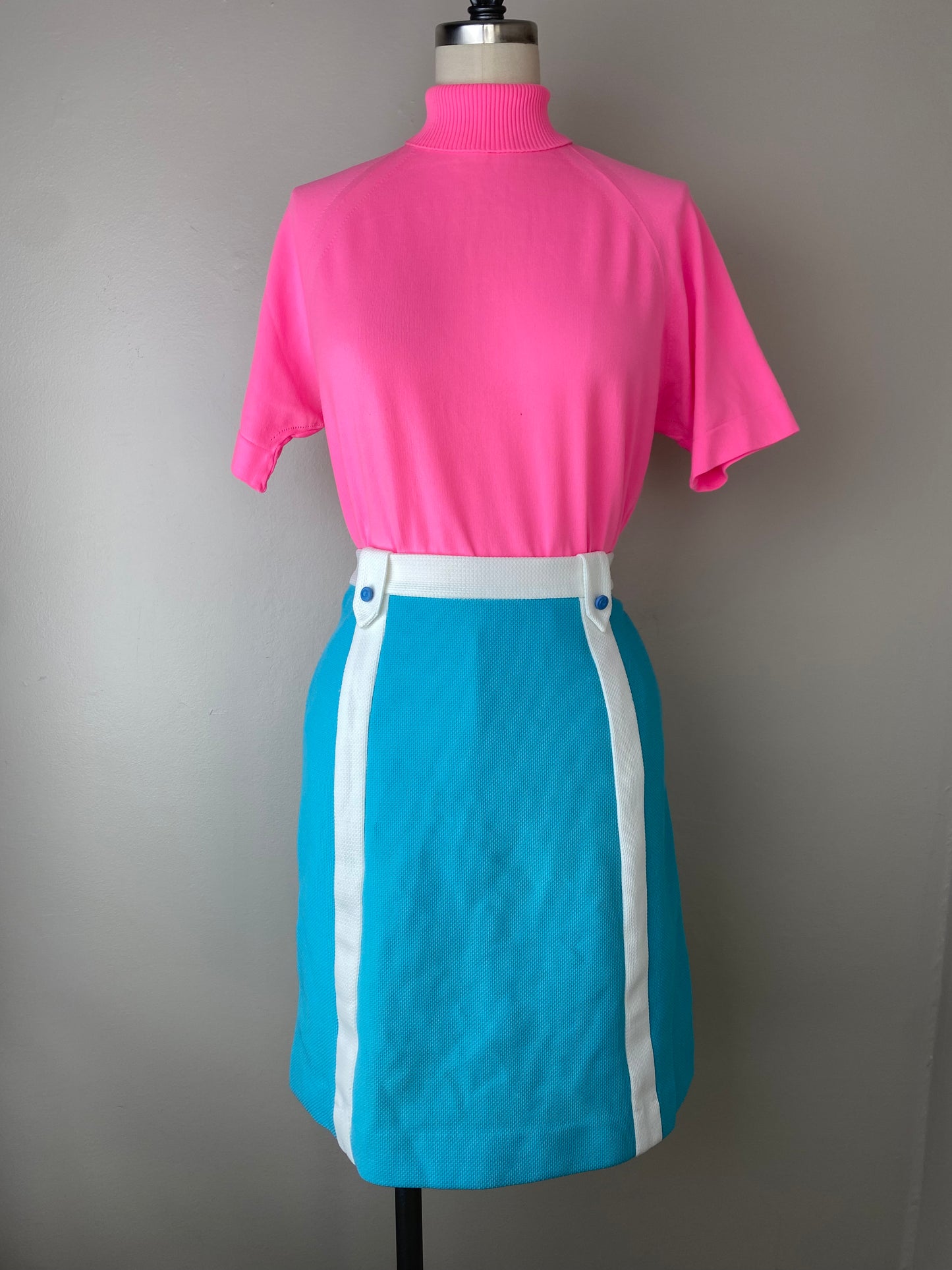 1970s Aqua Mini Skirt, Quantum Sportswear Skort, Size XS/S, Tennis, Golf