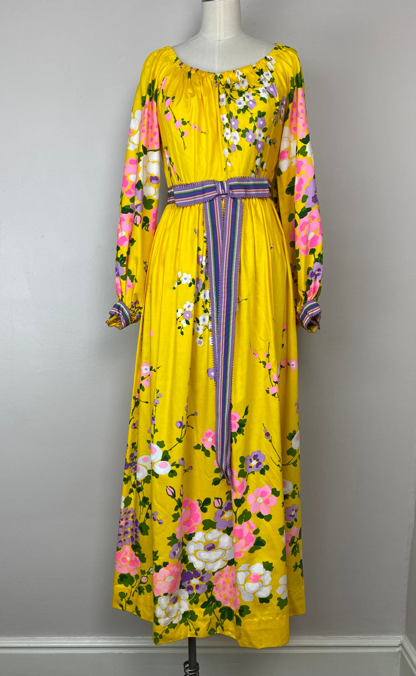 1970s Gus Mayer Floral Maxi Dress, Size XS/S