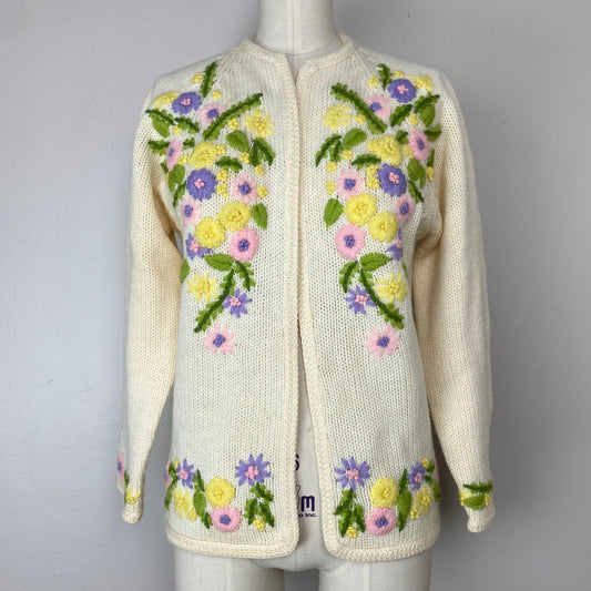 1960s/70s Floral Wool Cardigan, Exclusive Imports, Size S/M