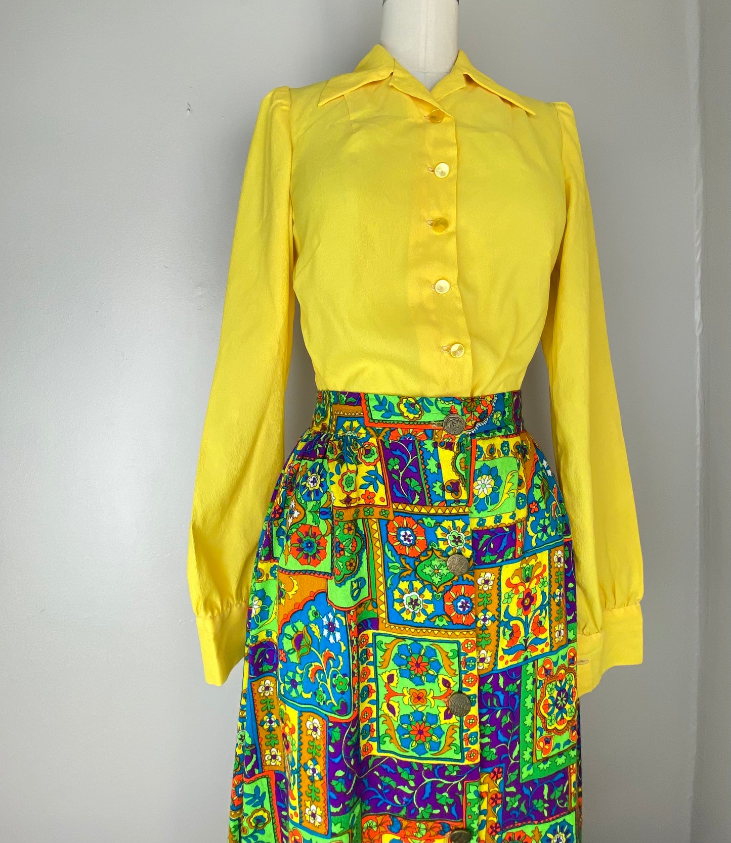 1960s/70s Bright Yellow Blouse, Handmade, Size XS/S