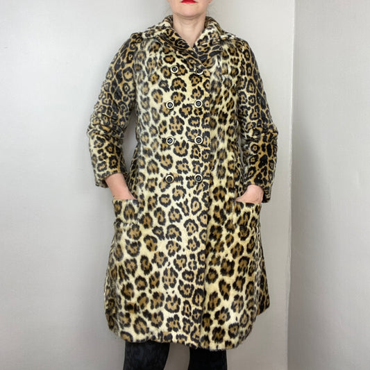 1960s/70s Leopard Print Faux Fur Coat, Fashionbilt Casuals, Size XS/Small