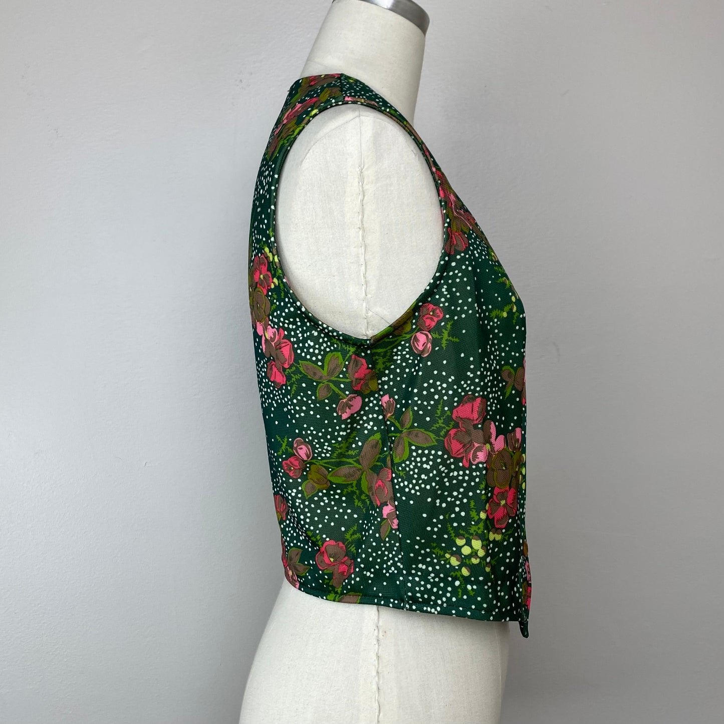 1970s Green Floral Vest, Devon, Size Small