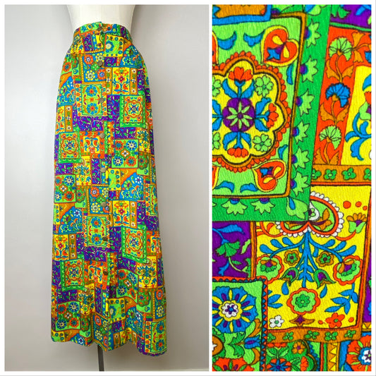 1960s Psychedelic Maxi Skirt, Martin Berens Tall Fashions, Size Small Tall