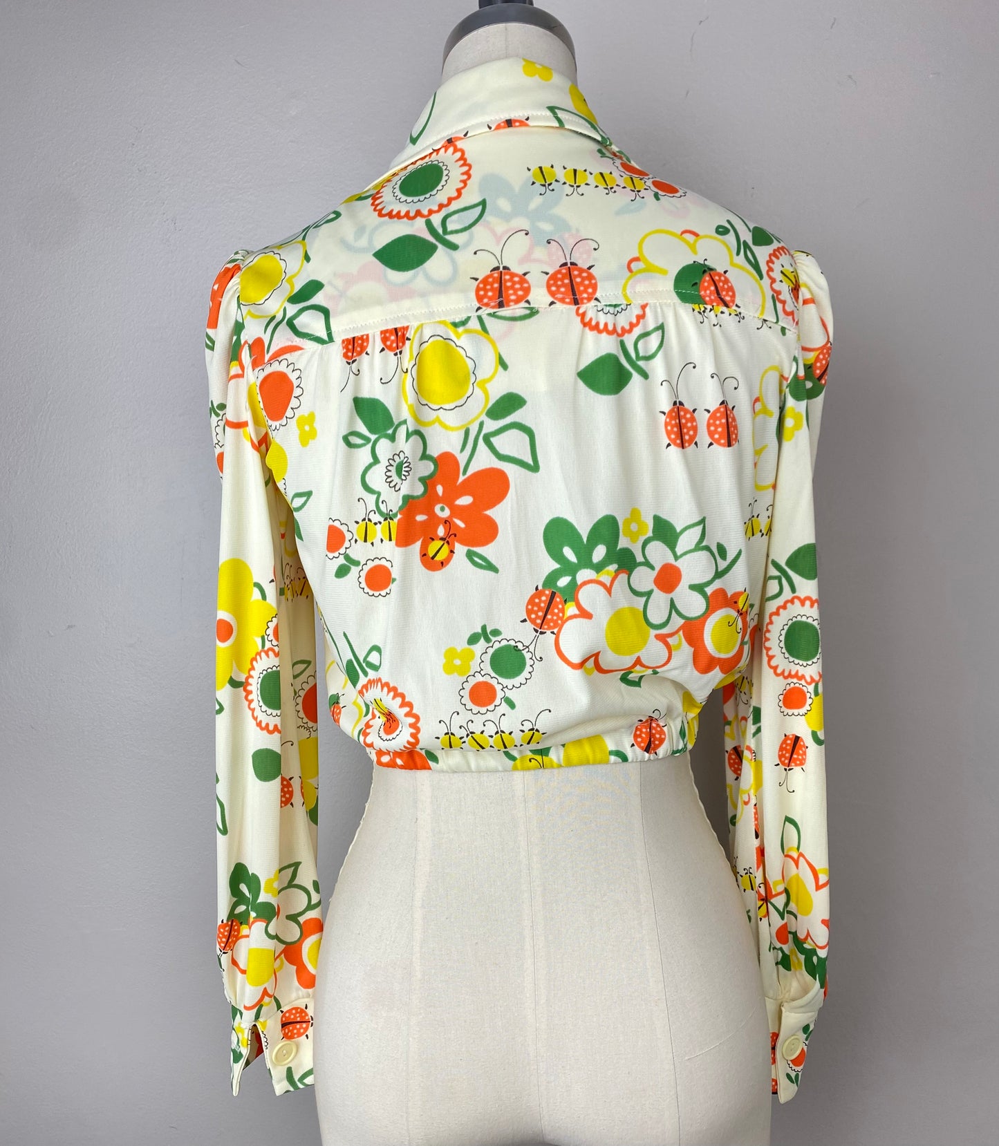 1970s Novelty Print Halter Dress and Cropped Blouse Set, Size XS/S, Floral and Ladybugs