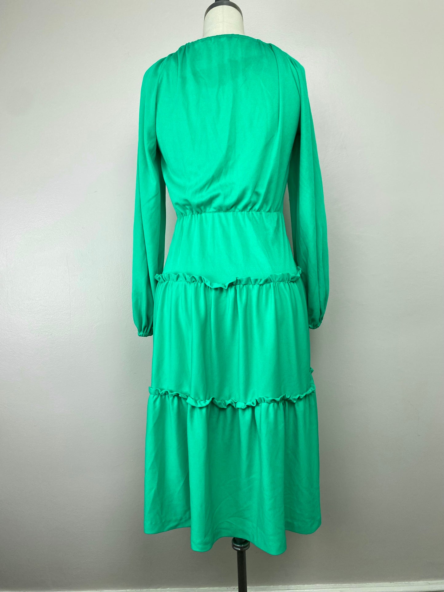 1970s Green Knit Peasant Dress, Size Medium