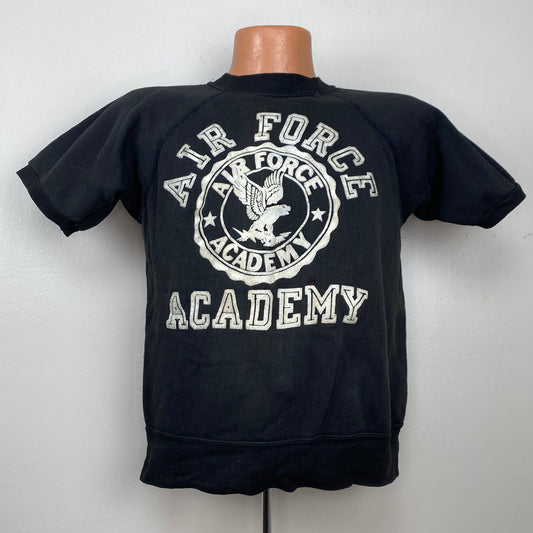 1960s US Air Force Academy Short Sleeve Sweatshirt, Size Medium Flocked, Distressed