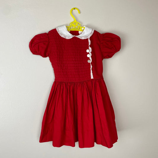 1950s Red and White Dress, Peaches n Cream Size 3/4t