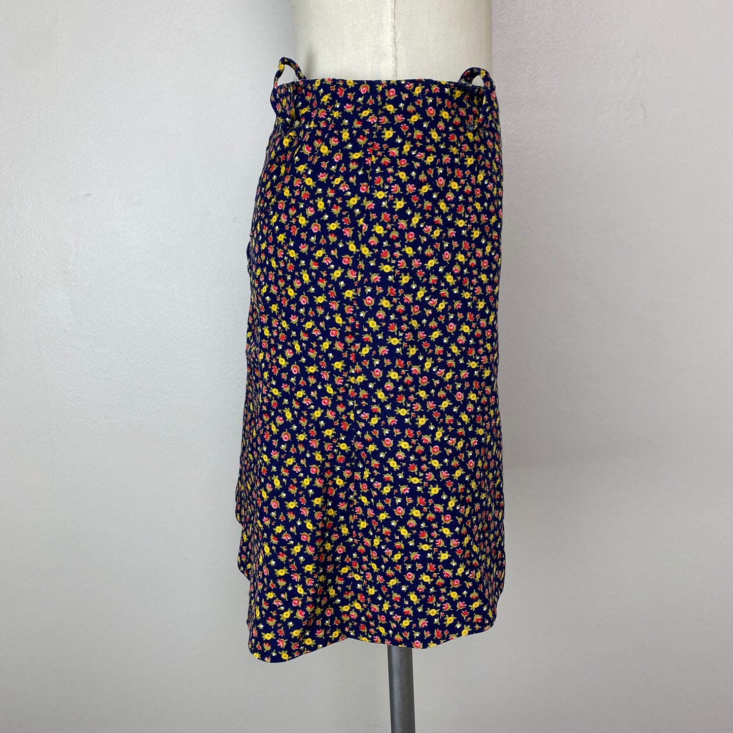 1960s Navy Blue Floral Mini Skirt, Handmade, Size Small