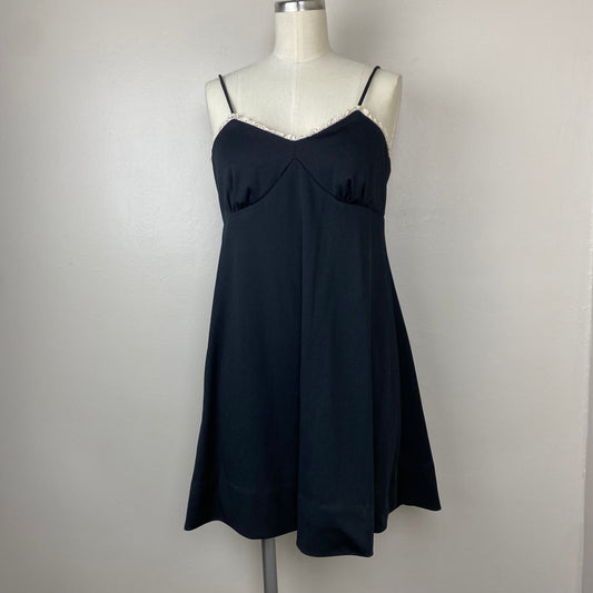 1970s Black Babydoll Mini Dress, Size Small, Spaghetti Strap Sundress