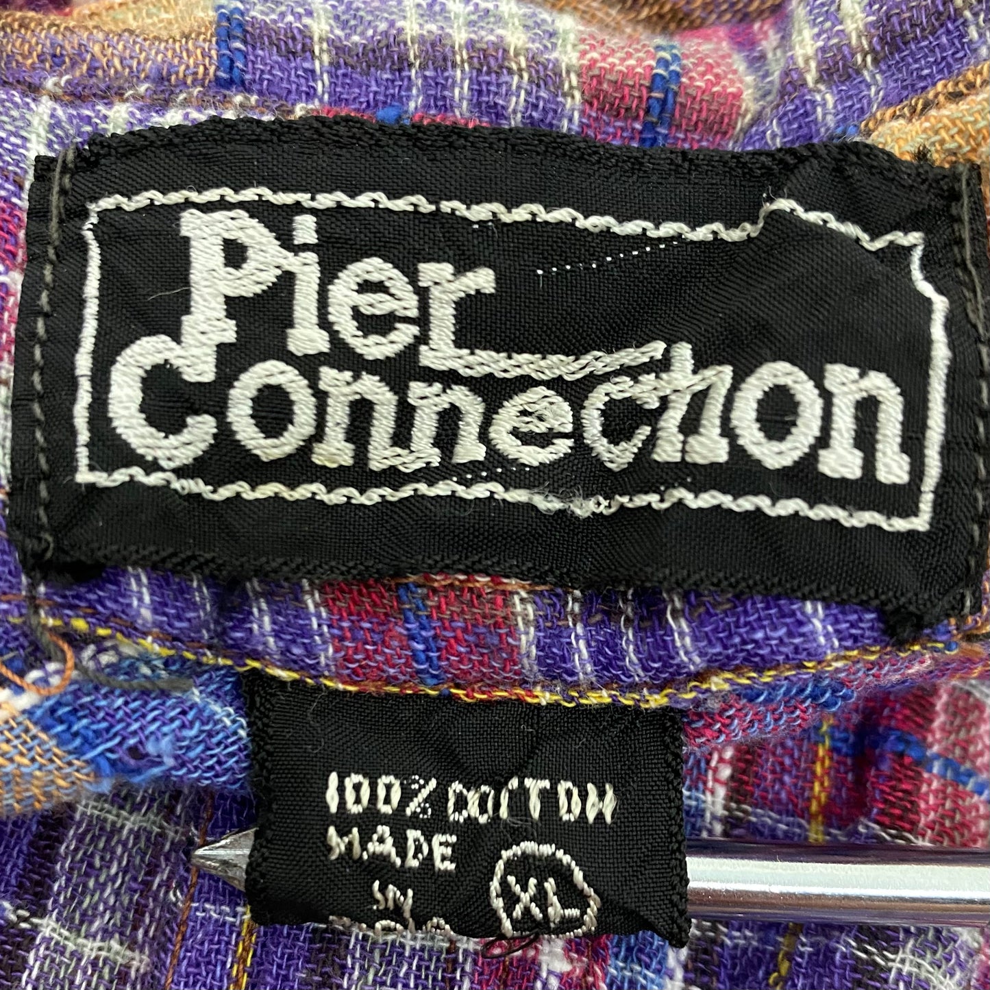 1970s Pier Connection Cotton Gauze Plaid Shirt, Size Medium