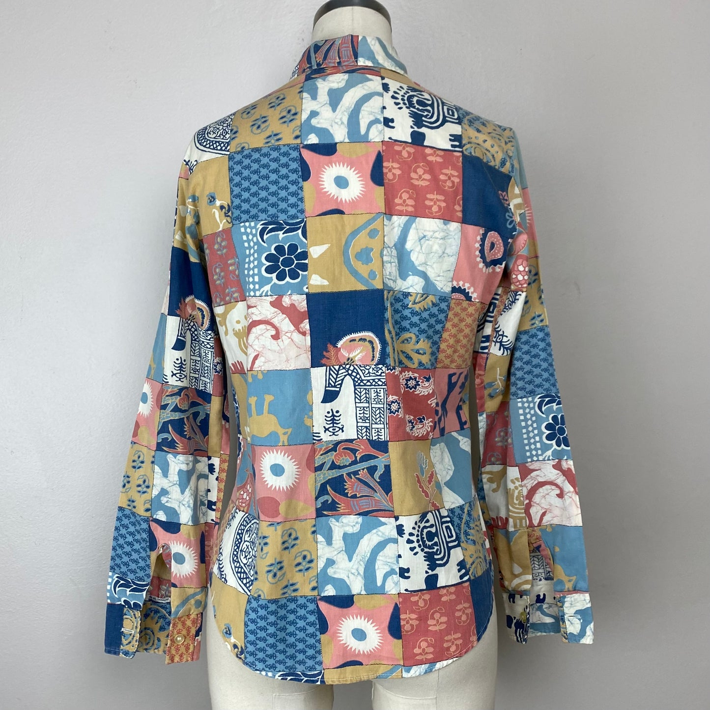 1970s Patchwork Print Blouse, Sears Jr Bazaar, Size XS/S