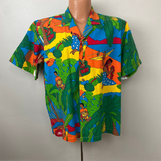 1980s/90s Hobie Hawaiian Shirt, Size Large, Bold Color Novelty Print