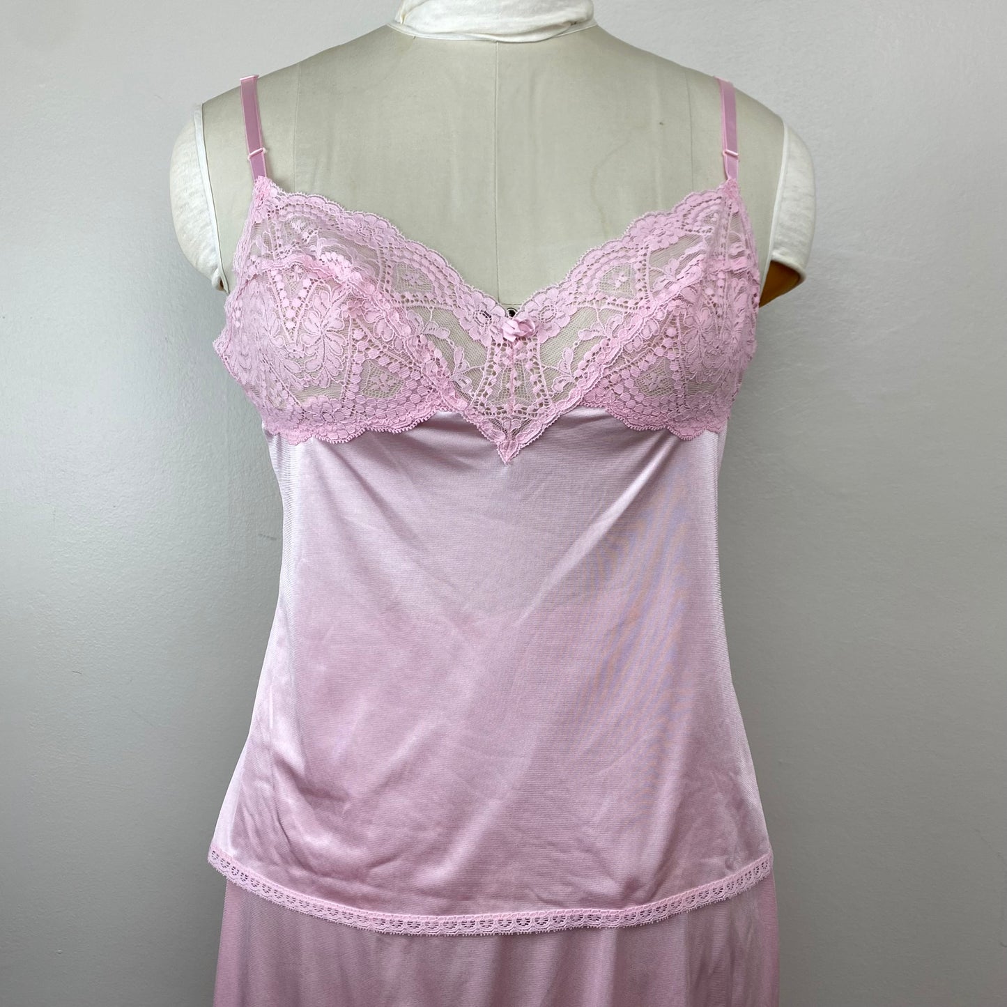 1970s Vanity Fair Pastel Pink Camisole and Half Slip, Size Medium, Nylon