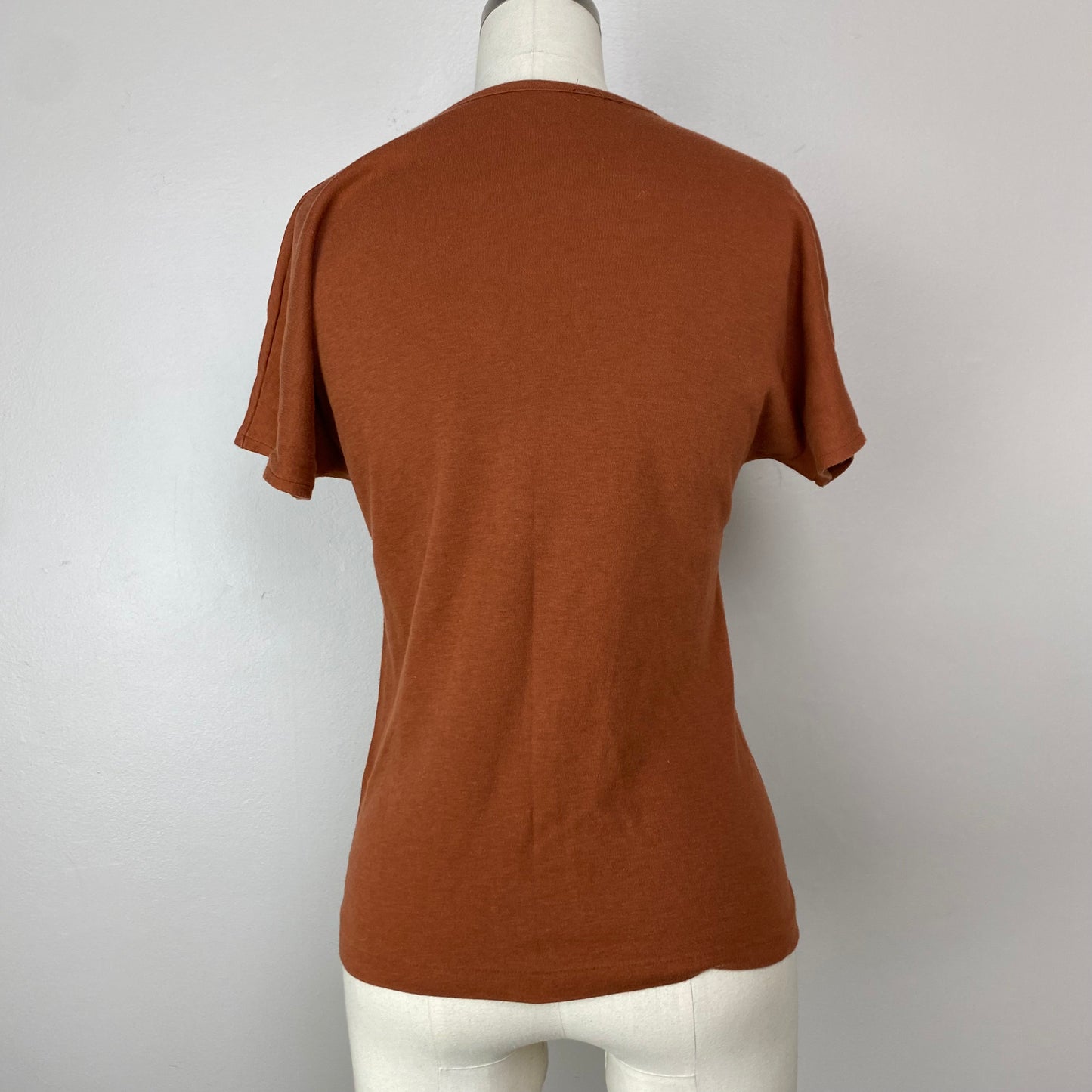 1970s Brown V Neck T-Shirt, Feminine Cut, Size Small