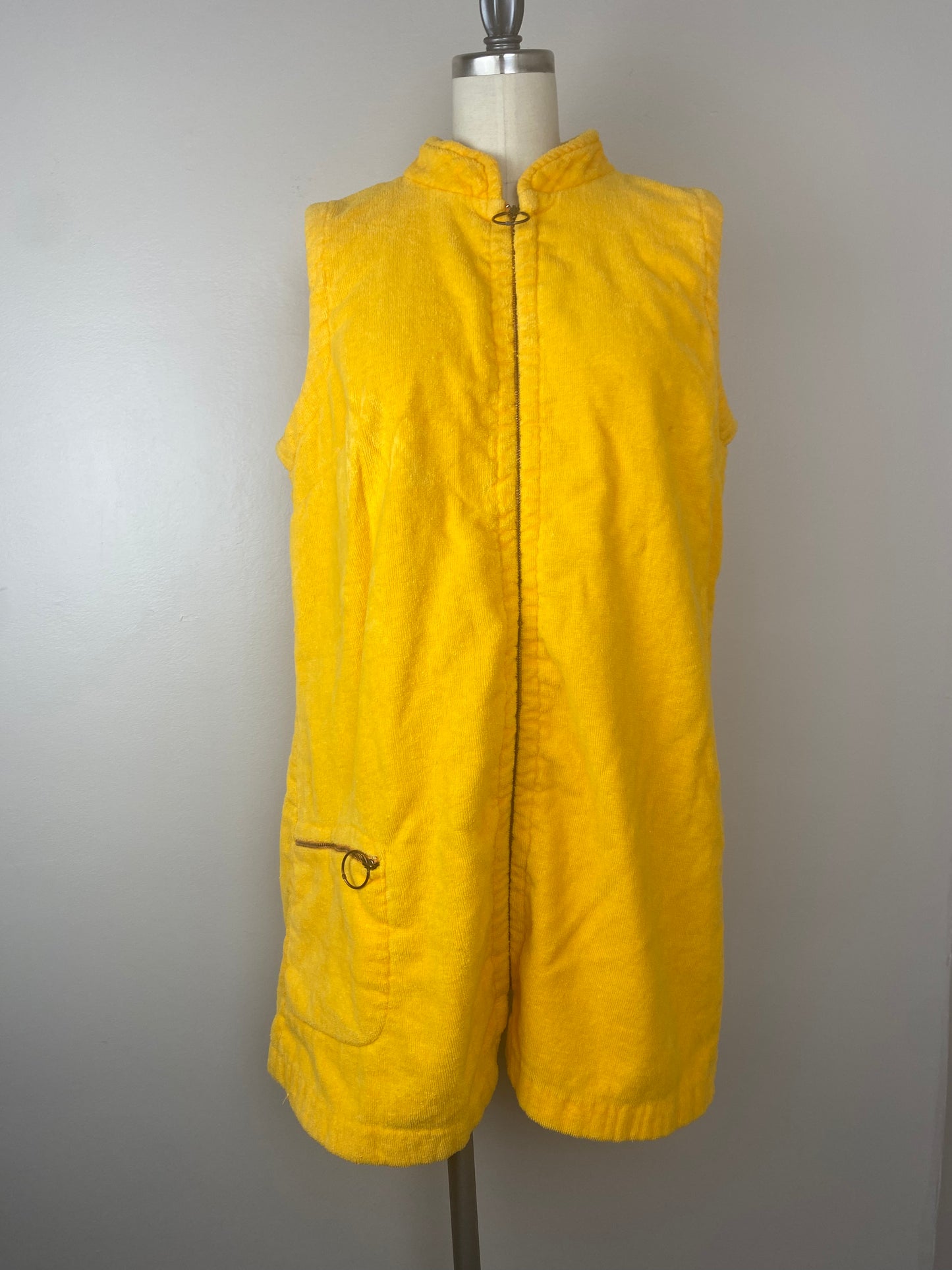 1960s/70s Mustard Yellow Terry Cloth Dress, Beach Things, Size M/L, Bathing Suit Swim Cover Up