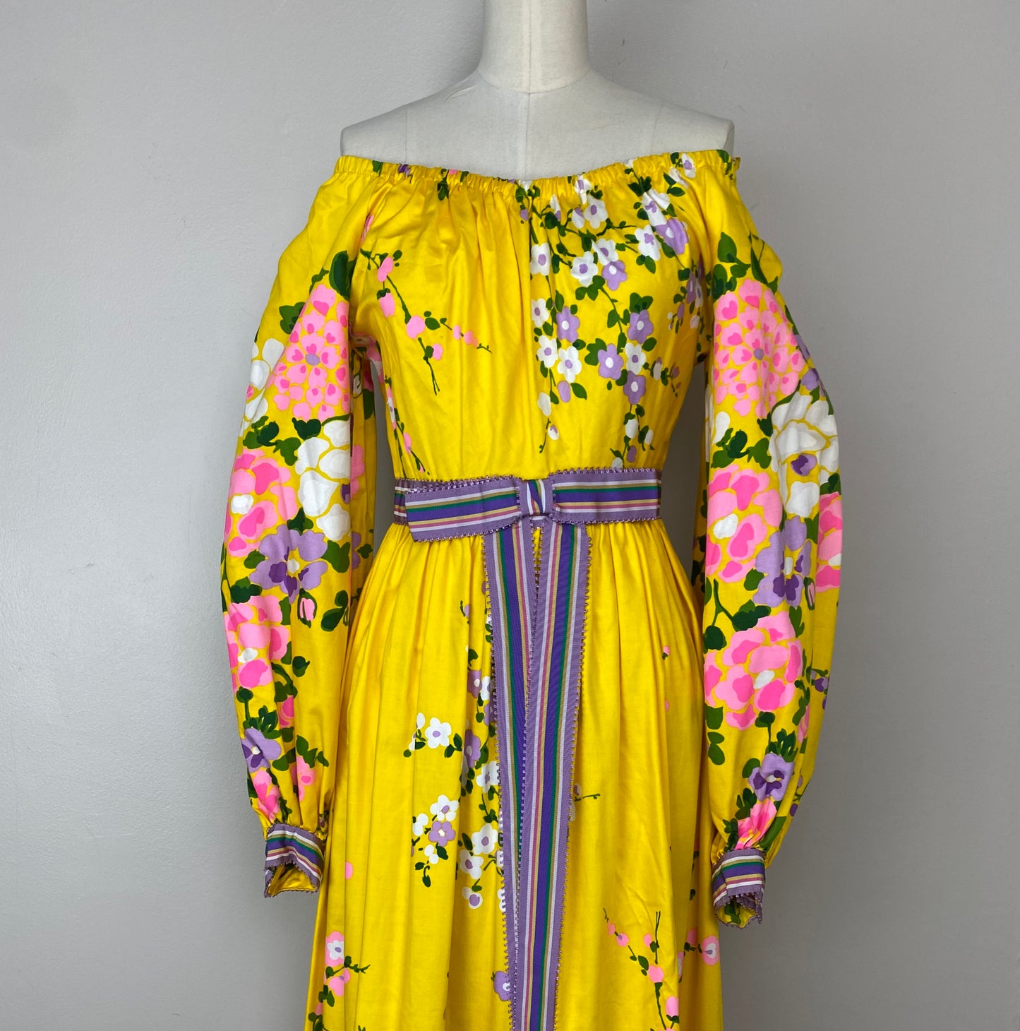 1970s Gus Mayer Floral Maxi Dress, Size XS/S