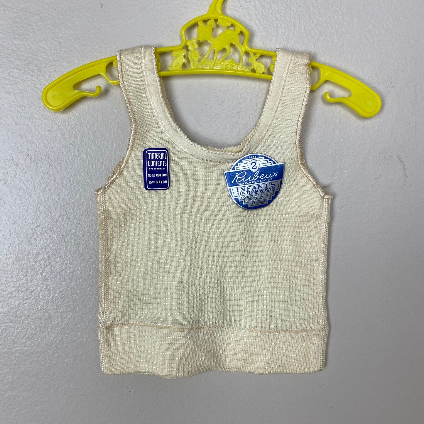 1920s Rubeux Infant's Underwear Cropped Tank Top, Size 2T, Undershirt, Deadstock with Labels