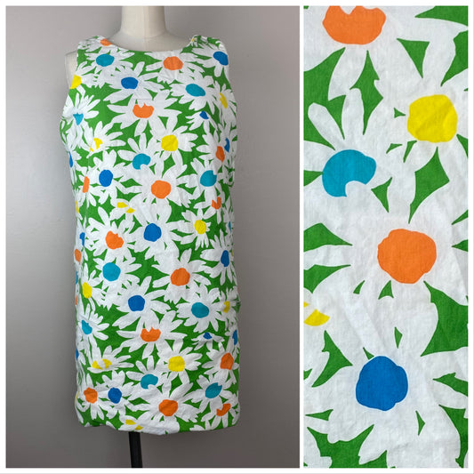1960s Floral Towel Lined Beach Dress, Size Small, Terry Cloth Lined Bathing Suit Swim Cover Up, Daisies