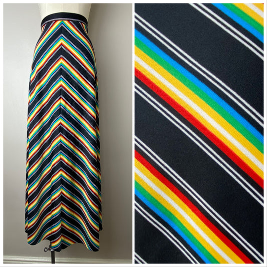 1970s Rainbow Stripe Maxi Skirt, Size S/M