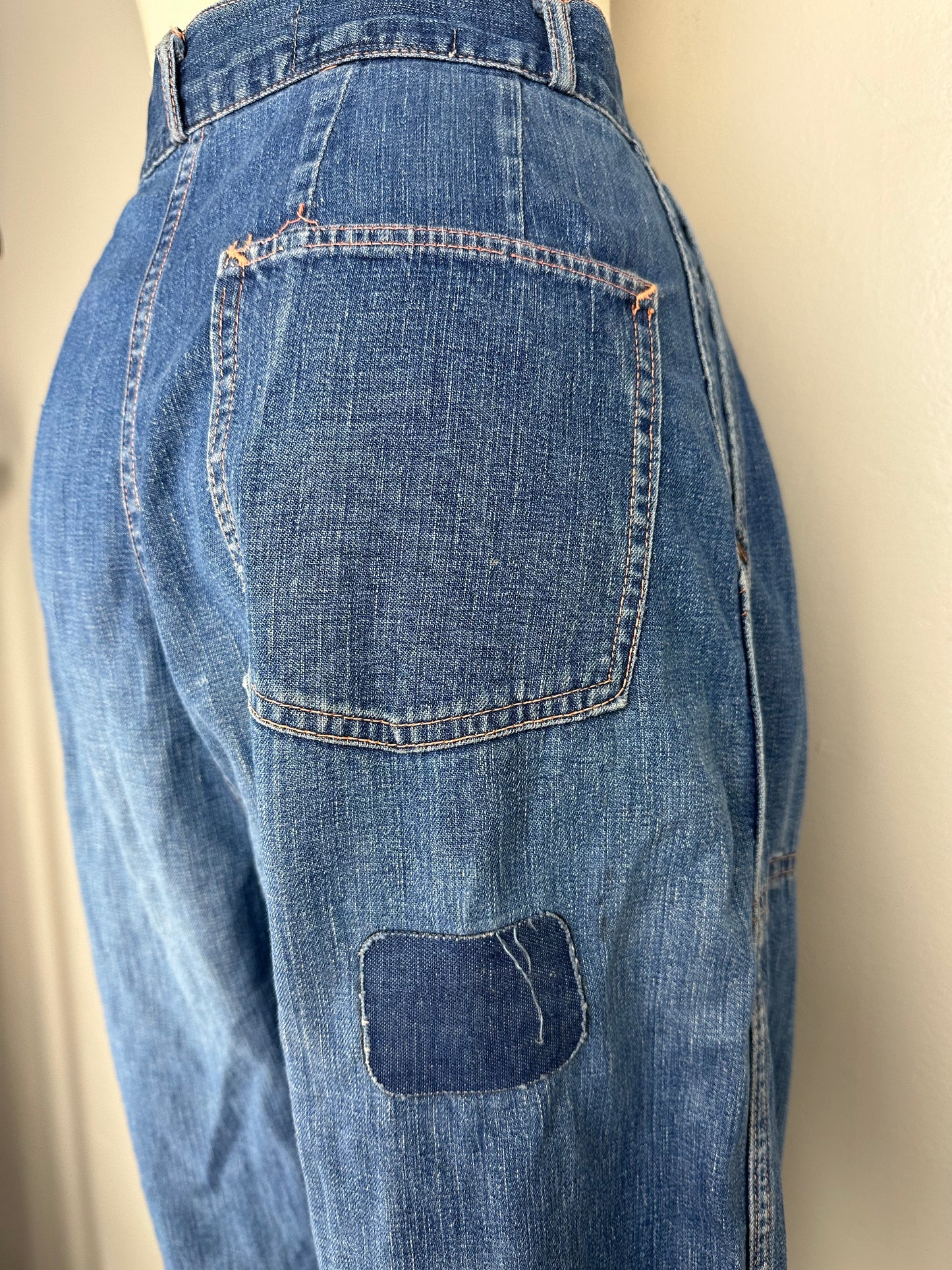 1950s Elk Brand Side Zip Blue Jeans, 28"x29.5", High Waisted