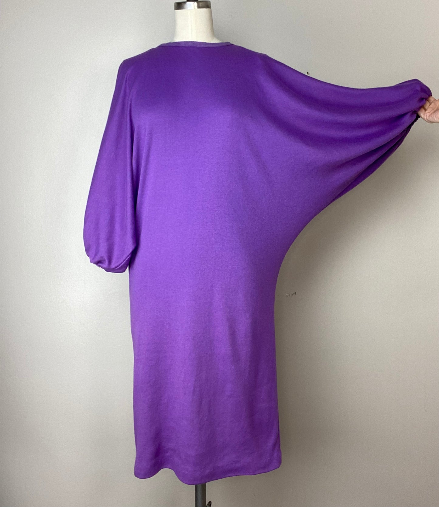 1980s Purple Batwing Sleeve T-Shirt Dress, Frederick’s of Hollywood, Size XS-Med