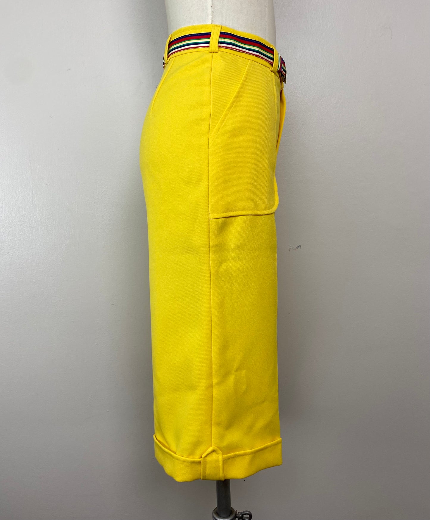 1970s Cropped Yellow Pants, Sears Mates, Size XS, 25.5"x16", plus Striped Ribbon Belt