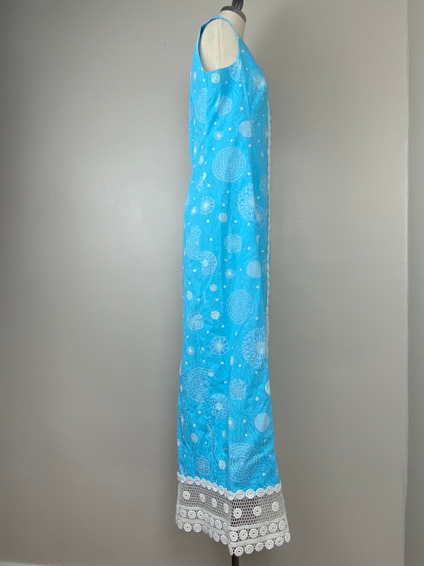 1960s Lilly Pulitzer Blue Floral Maxi Dress, The Lilly, Size S/M