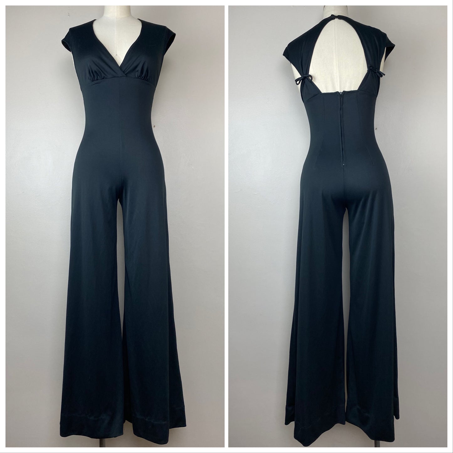 1970s Black Bell Bottom Jumpsuit, Act I, Size XS