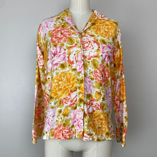 1950s/60s Floral Blouse, The Cotton Picker, Size S/M