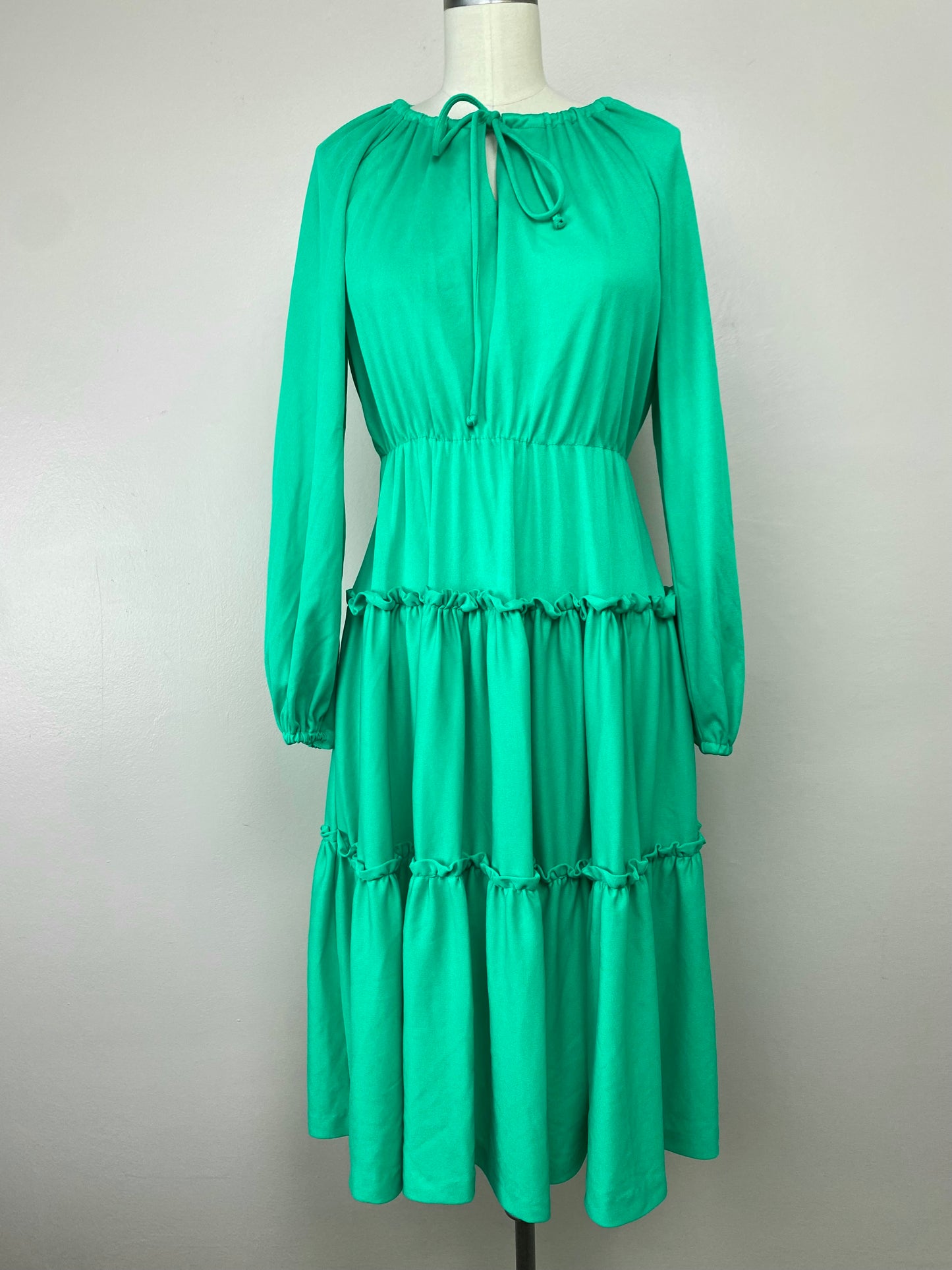 1970s Green Knit Peasant Dress, Size Medium