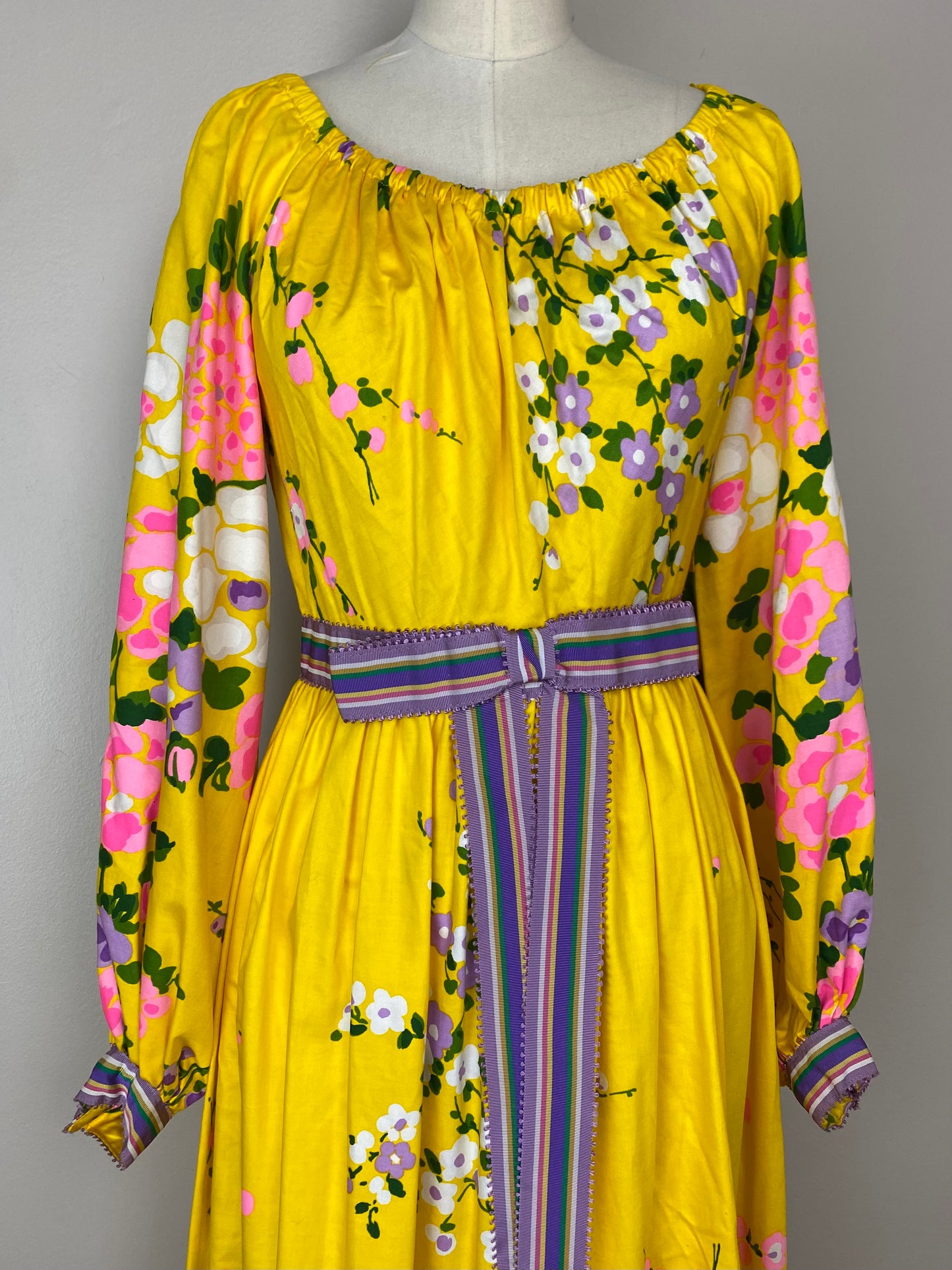 1970s Gus Mayer Floral Maxi Dress, Size XS/S